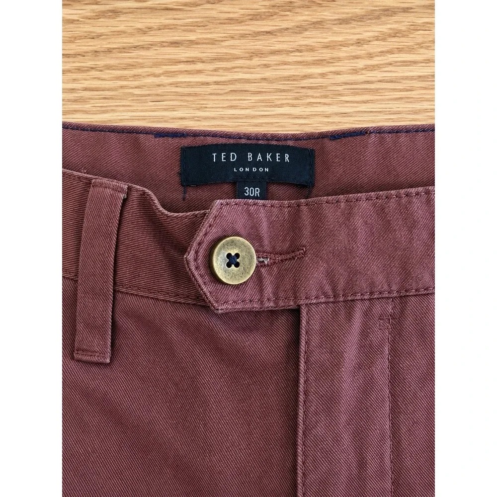 Ted Baker London Chino Pants Mens 30R 30x30 Burgundy Maroon Slim Cotton EUC